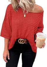 Women's 3/4 Sleeve Jumper Knit Tunic Top Crewneck Casual Pullover Sweater Top 2023