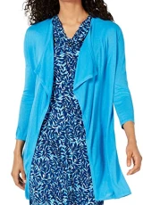 Women's 3/4 Sleeve Long Cardigan with Side Slits Sweater, Ocean, X-Small