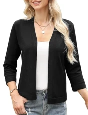 Womens 3/4 Sleeve Open Front Bolero Shrug Cropped Cardigans Knit Sweater Jacket, #3 Black, XL Womens 3/4 Sleeve Open Front Bolero Shrug Cropped Cardigans Knit Sweater Jacket, #3 Black, XL