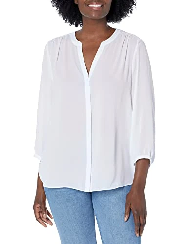 Women's 3/4 Sleeve Pintuck Blouse, Optic White, X-Small