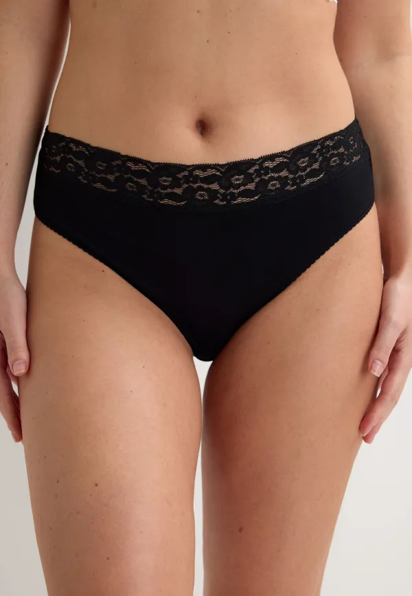 Womens 3pk Black Plain Lace Trim High Cut Briefs
