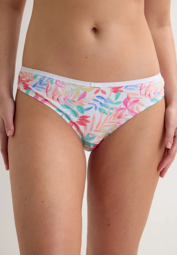 Womens 3pk Cream & Blue Leaf High Leg Brazilian Briefs