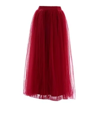 Women's 4 layers of Long Maxi Tulle Skirt Bridesmaid Princess Petticoat Tutu Petticoat Underskirt One Size Wine Red