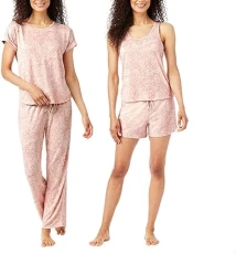 Womens' 4 piece Pajama Set Blue GREY Pink (as8, alpha, l, regular, regular, pink)