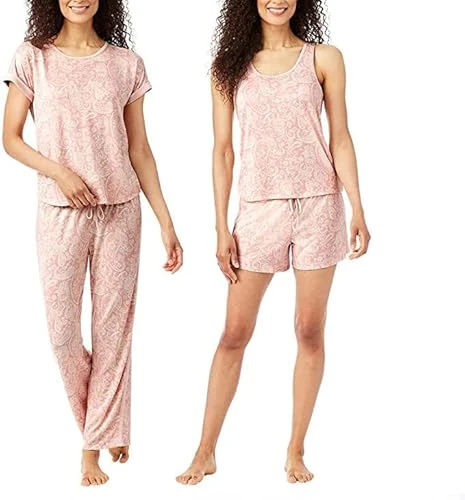 Womens' 4 piece Pajama Set Blue GREY Pink (as8, alpha, l, regular, regular, pink)