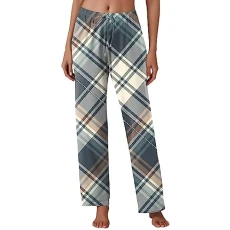 Women's 48 Checked Pyjama Bottoms, Soft Comfort, Loose Checked Trousers, Casual Trousers without Pockets, Rehabilitation Trousers, Women's Lined, beige, XXL