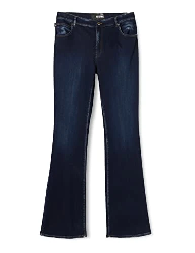 Women's 5-Pocket Flared Trousers with Leather-hued Logo tab on Back Waist Belt Jeans, ZZSW3175, 25