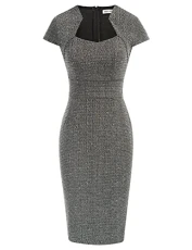 Women's 50s Vintage Pencil Dress Cap Sleeve Wiggle Dress CL7597, Tweed-Grey, Medium - Tweed Grey