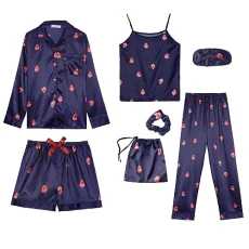 Women's 7-Piece Set with Long Sleeves, Shorts, Suspenders, Loungewear Pyjama Set, Women's Pyjamas, Flannel Pyjamas, Women's Satin Pyjamas, Women's Cuddly Pyjamas, Silk Women, blue, XL Women's 7-Piece Set with Long Sleeves, Shorts, Suspenders, Loungewear Pyjama Set, Women's Pyjamas, Flannel Pyjamas, Women's Satin Pyjamas, Women's Cuddly Pyjamas, Silk Women, blue, XL