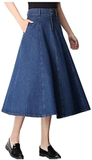 Women's A Line Long Midi Denim Skirt Vintage High Waist Flared Pleated Flowy Jean Skirts (12, Blue) Women's A Line Long Midi Denim Skirt Vintage High Waist Flared Pleated Flowy Jean Skirts (12, Blue)