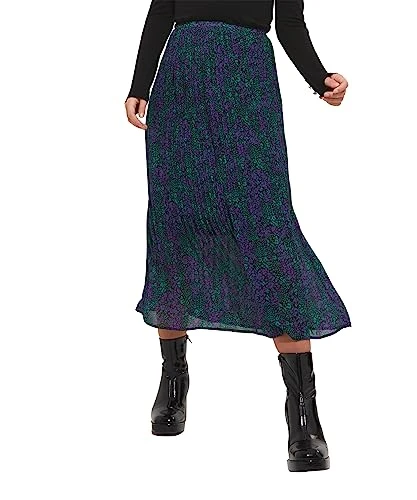 Women's Abstract Animal Print Plisse Pleated Midi Skirt, Multicoloured, 12