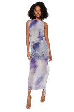 Women's Abstract Midi Ruffle Skirt, Purple, L Women's Abstract Midi Ruffle Skirt, Purple, L