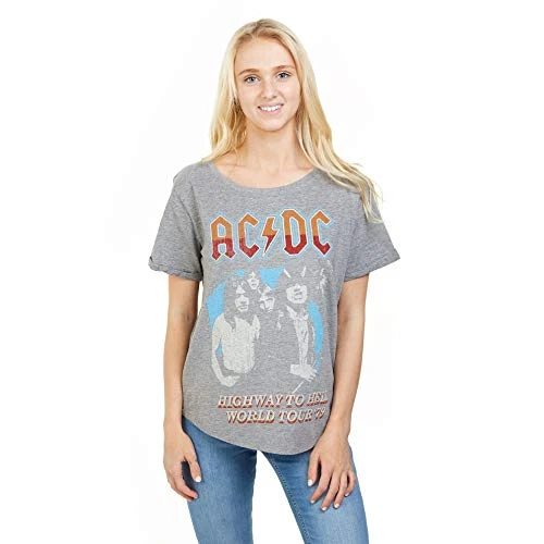 Women's Acdc - Highway World Tour 79' T Shirt, Grey (Graphite Grh), 12 UK