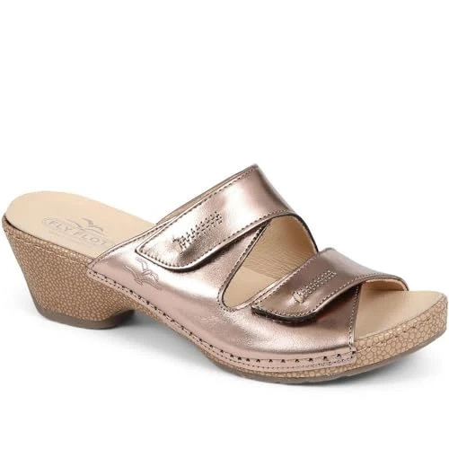 Women's Adjustable Mule Sandals in Pewter - Shoes with Low Wedge Heel and Anti Slip Sole - Ladies Ca