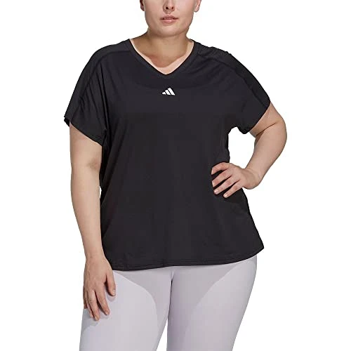 Women's AEROREADY Train Essentials V-Neck (Plus Size) T-Shirt (Short Sleeve), Black, XXL