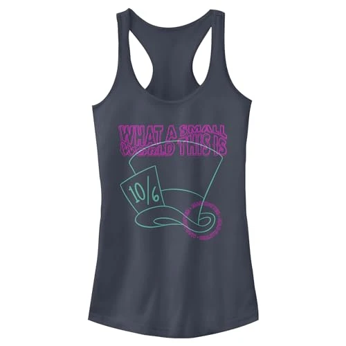 Women's Alice in Wonderland Hat What a Small World This is Juniors Racerback Tank, Indigo, Small
