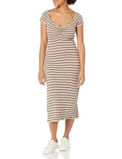Women's All Booed Up Fitted Midi Dress, Taupe, XS Women's All Booed Up Fitted Midi Dress, Taupe, XS