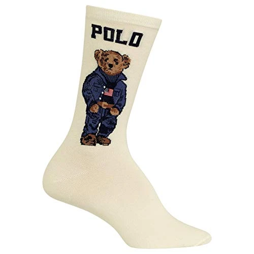 Women's Americana Bear Knit Crew Socks, Ivory, 9-11, Ivory (Americana Bear), 8-10 UK