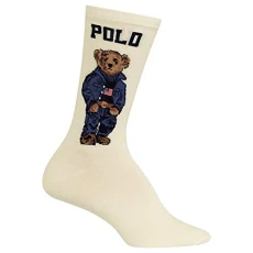 Women's Americana Bear Knit Crew Socks, Ivory, 9-11, Ivory (Americana Bear), 8-10 UK