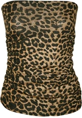 Womens Animal Aztec Print Strapless Ruched Boob Tube Ladies Bandeau Top - Leopard - 12-14