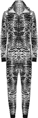Womens Animal Aztec Zebra Print Onesie Ladies Playsuit Long Hooded Jumpsuit - Zebra - 8/10