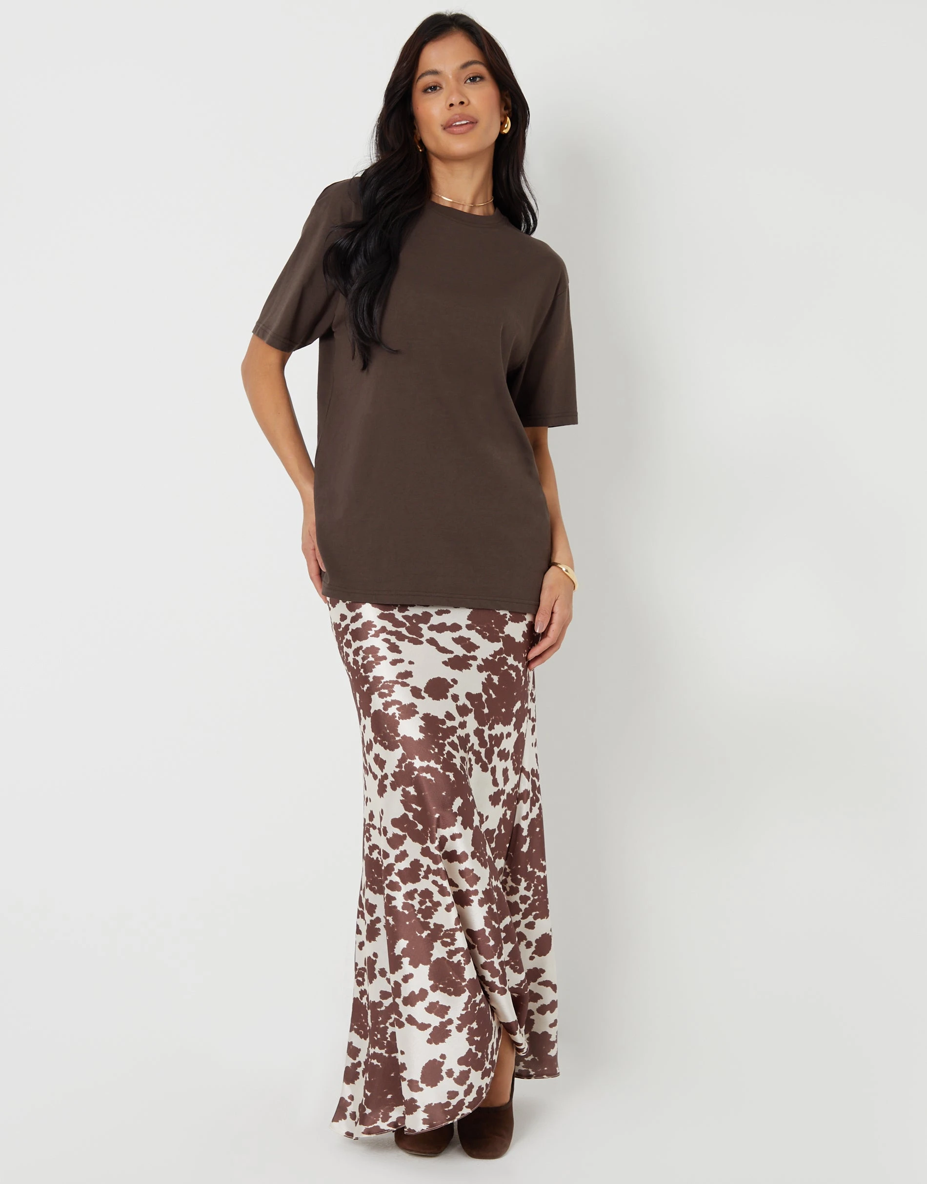 Women's Animal Print Maxi Satin Slip Skirt