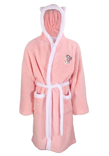 Womens Aristocats Marie Dressing Gown Fleece Supersoft Hooded Robe Pink S-M