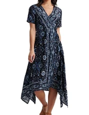 Women's Ashley WRAP Dress, Blue Multi, Medium