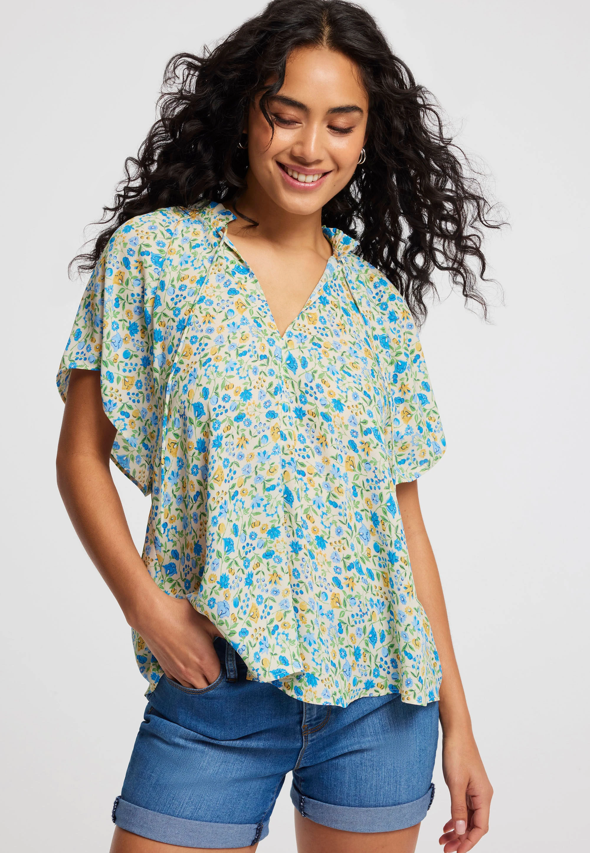 Womens Assorted Ditsy Angel Sleeve Blouse
