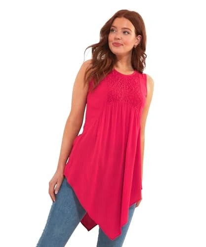 Women's Asymmetric Hem Lace Front Sleeveless Tunic Top Shirt, Pink, 16 (XL)