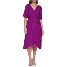 Women's Asymmetrical Hem Faux Wrap Dress, Magnolia, 18 Women's Asymmetrical Hem Faux Wrap Dress, Magnolia, 18