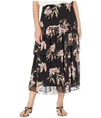 Womens Aubrianna Chiffon Floral Print Maxi Skirt - Black - X-Large