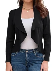 Women's Autumn Casual Long Sleeve Short Cardigans Open Front Shawl Shrugs Knitwear Black L