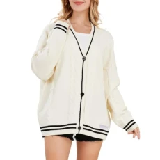 Women's Autumn Winter Chunky Knit Cardigan Long Sleeve V Neck Star Print Button Down Jumper Knitwear Beige Women's Autumn Winter Chunky Knit Cardigan Long Sleeve V Neck Star Print Button Down Jumper Knitwear Beige
