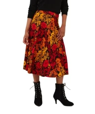 Women's Autumnal Floral Midi Skirt, Regular Fit, Black, UK 14 Women's Autumnal Floral Midi Skirt, Regular Fit, Black, UK 14