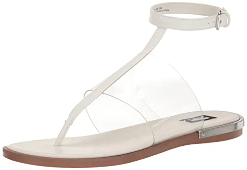 Women's Ava-Flat Thong Sandal, White, 4 UK