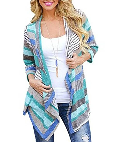 Women's Aztec Print Drape Open Front Drape Cardigan Sweaters Blue X-Large