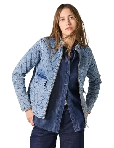 Women's B212282 Quilted Denim Jacket, Mid Blue Wash, XL