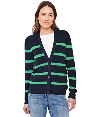 Women's B253588 Striped Cardigan, Deep Blue, L