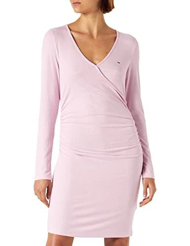 Women's Baby Rib Mini Wrap Dress, French Orchid, L