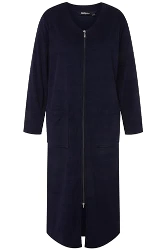 Women's Bademantel, 2-Wege-Zipper, Frottee, Kuschelweich Bathrobe, Midnight Blue, 36-38
