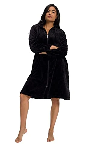 Women's Bademantel, A-line, Punkte Muster Bathrobe, Black, 16-18