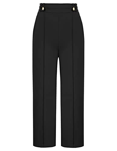 Women's Baggy Trousers Elegant Straight Wide Leg Palazzo Trousers High Waist with Pockets Comfortable Casual Trousers, black, M