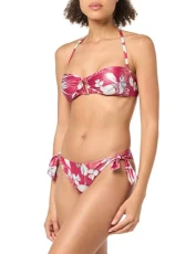 Women's Band & Bow Brief Floral Bikini Set, HIBISCU Print/Cherry, M