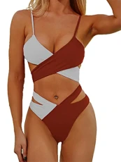 Womens Bandage Bikini Set Padded Bra Swimsuit Color Contrast Leopard Beachwear Bathing Suit High Cut Swimsuits Bathing Suits