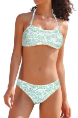 Women's Bandeau Halter Bikini Sets Two Piece Swimsuits Low Waisted Swim Bottom Printed Beach Swimwear Bathing Suit, Light Green, S Women's Bandeau Halter Bikini Sets Two Piece Swimsuits Low Waisted Swim Bottom Printed Beach Swimwear Bathing Suit, Light Green, S
