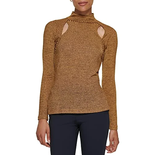 Women's Basic Essential Long Sleeve Knit Top T-Shirt, Pecan, XL