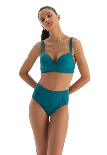 Women's Basic, Full-Cup Padded Bikini Top, Teal, 3 UK