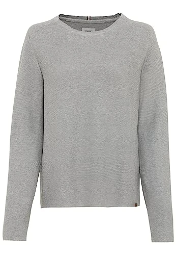 Women's Basic knitted jumper with crew neck Sweatshirt, gray, XXL