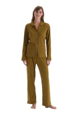 Women's Basic Shirt Pants Pajamas Suit Pyjama Set, Green, S